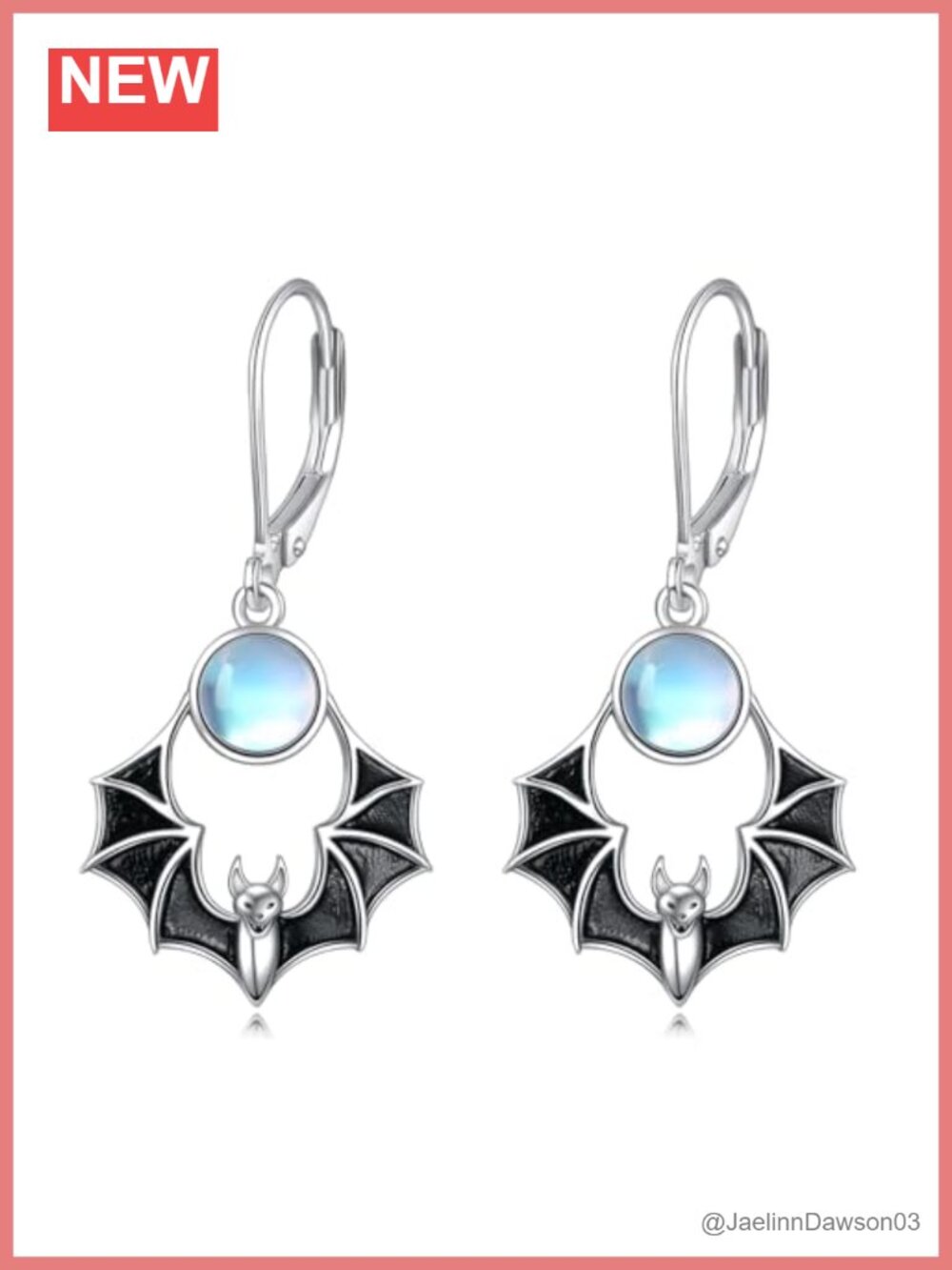 Sterling Silver Bat Moonstone Dangle Earrings Gothic Halloween Jewelry